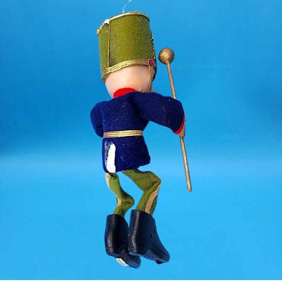 Vintage 1950s Elf Toy Soldier Ornament • Blue Red Green Felt with Velvet Gold Tr - Picture 5 of 10